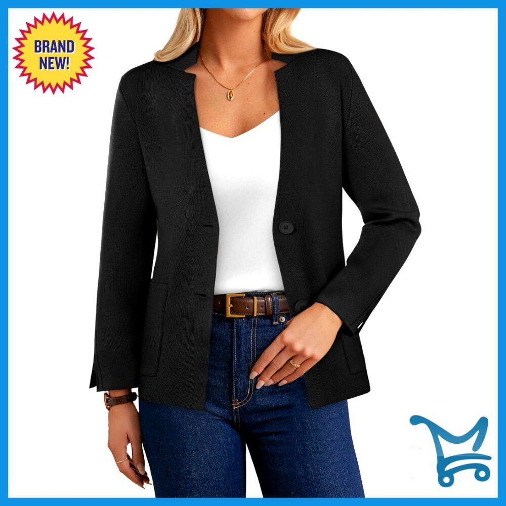 Soft Knit Blazer Cardigan with Pockets Business Casual Work Jacket